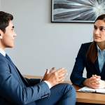 **

"A professional career counselor, fully clothed in modest business attire, sitting across from a young adult during a counseling session, modern office setting with soft lighting, appropriate content, safe for work, perfect anatomy, natural proportions, professional, family-friendly, well-formed hands, proper finger count, natural body proportions."

**