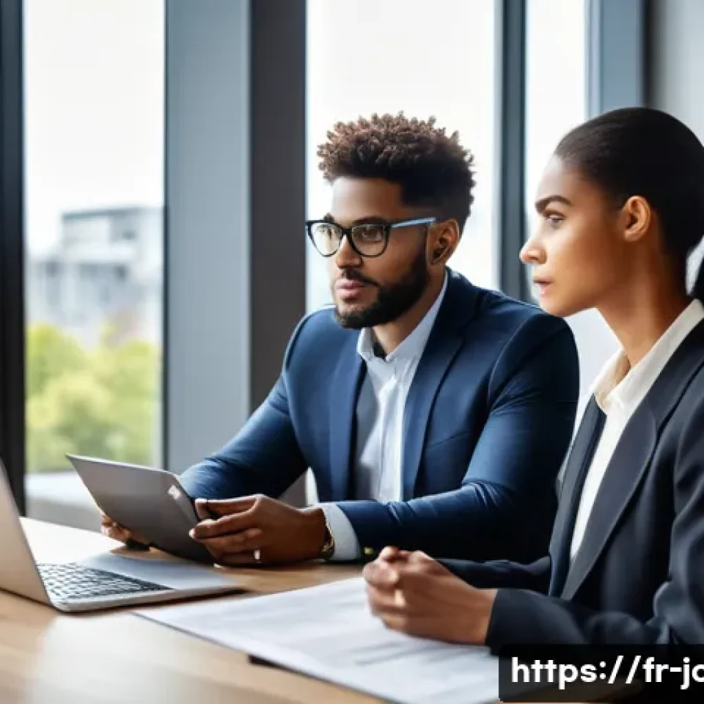 직업상담사 국가 자격증 정보 - A professional career counselor in a modern office setting, attentively listening with active empath...