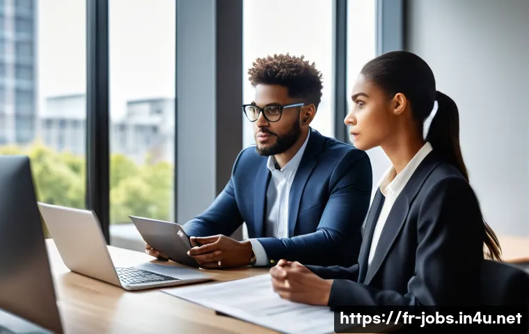 직업상담사 국가 자격증 정보 - A professional career counselor in a modern office setting, attentively listening with active empath...