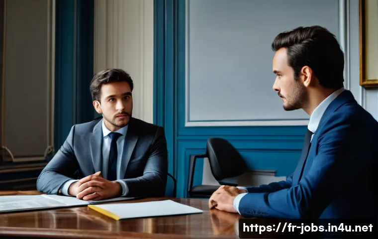 직업상담사 직업 윤리 사례 - A professional career counselor&rsquo;s office scene in Paris, featuring a mid-30s French male counselor a...