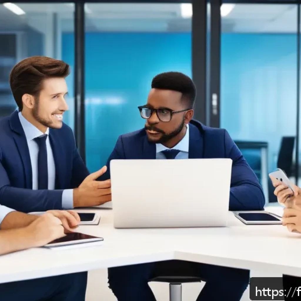 직업상담사와 기업 니즈 분석 - A modern office scene showing a diverse group of professionals engaged in a collaborative meeting, w...