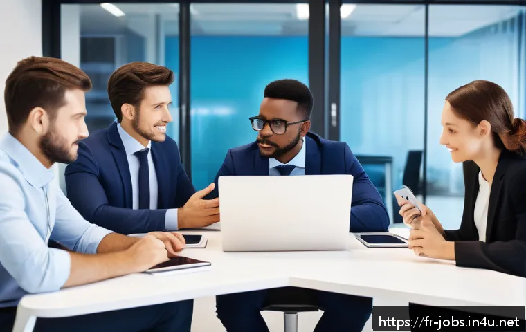 직업상담사와 기업 니즈 분석 - A modern office scene showing a diverse group of professionals engaged in a collaborative meeting, w...